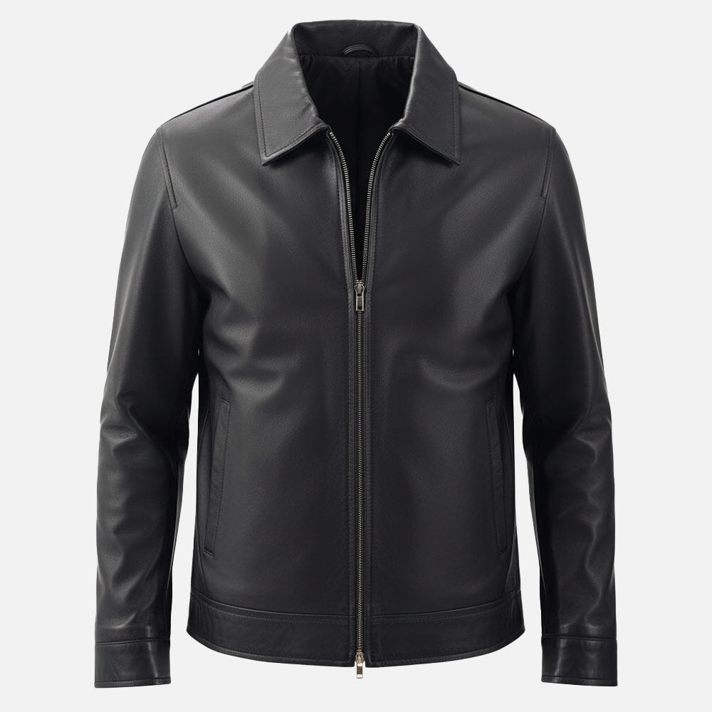 Tropea Black Leather Jacket half open