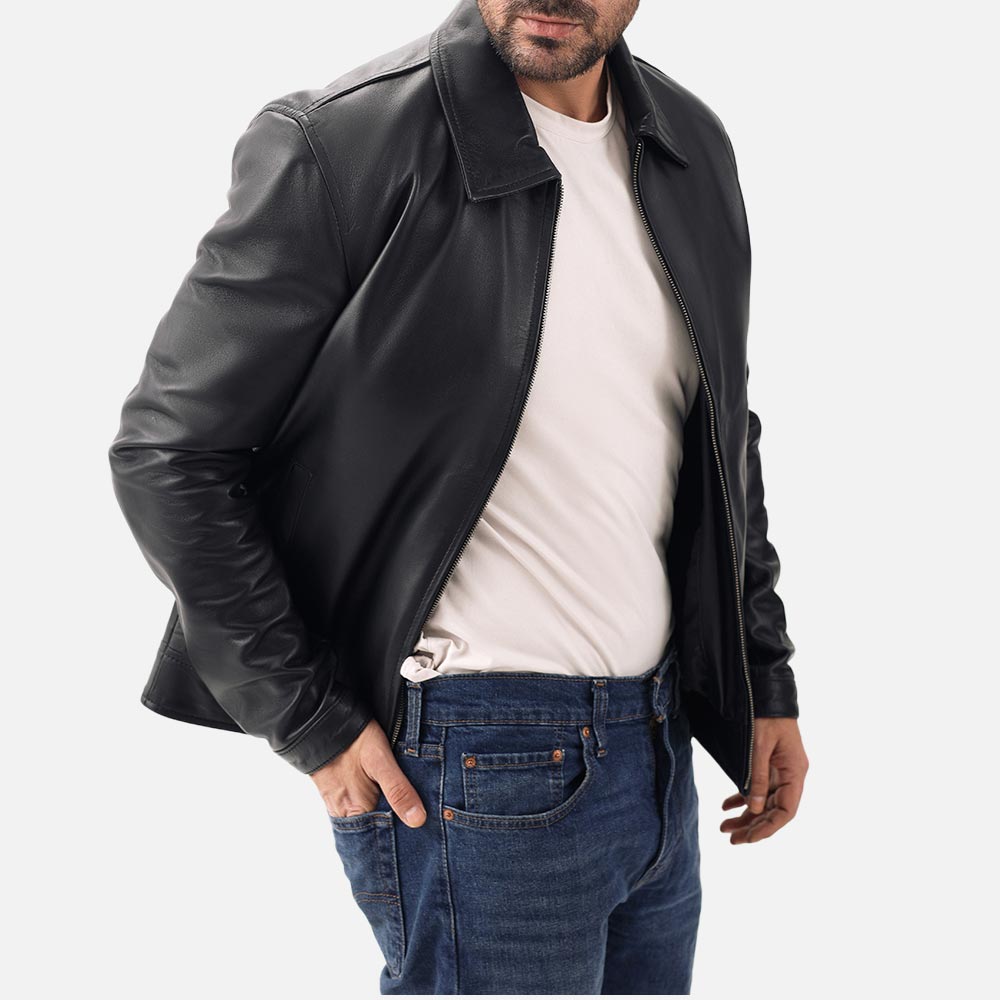 Tropea Black Leather Jacket open