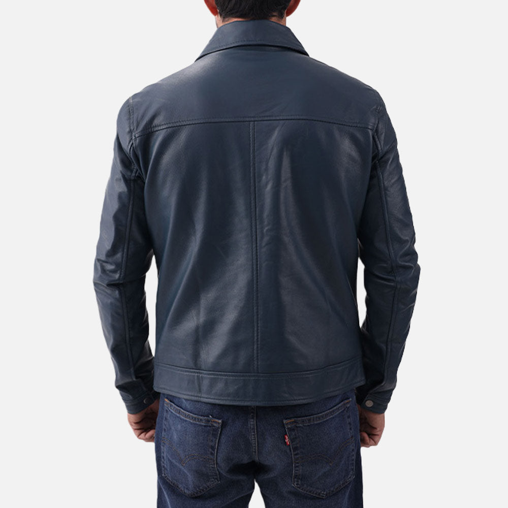 Tropea Blue Leather Jacket back view