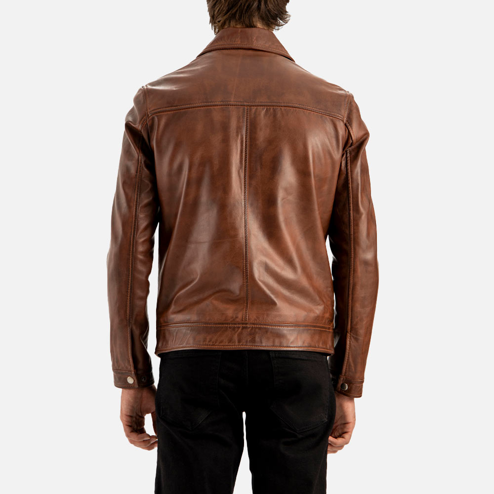 Tropea Brown Leather Jacket back view