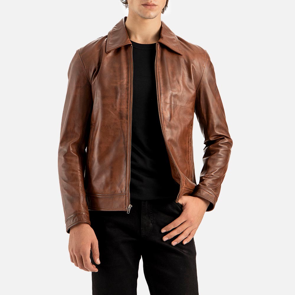 Tropea Brown Leather Jacket front view