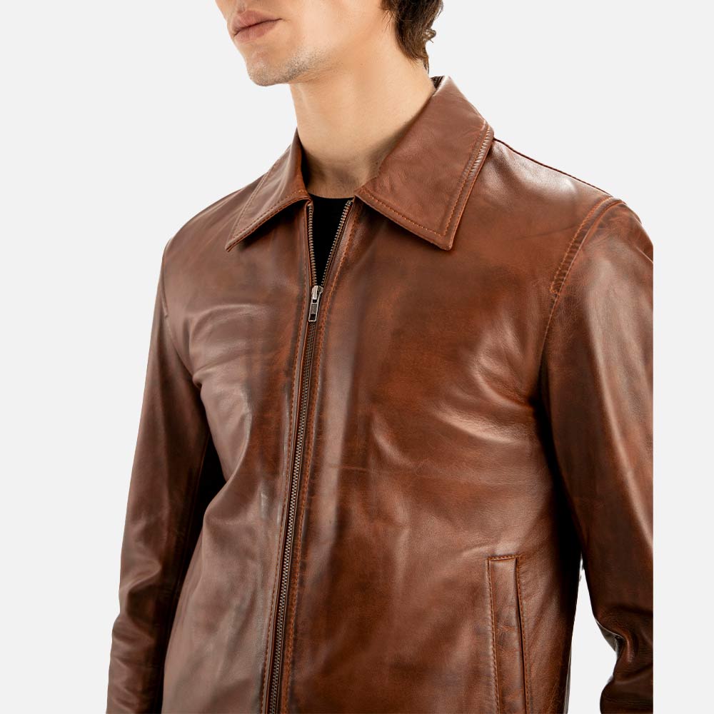 Tropea Brown Leather Jacket half face