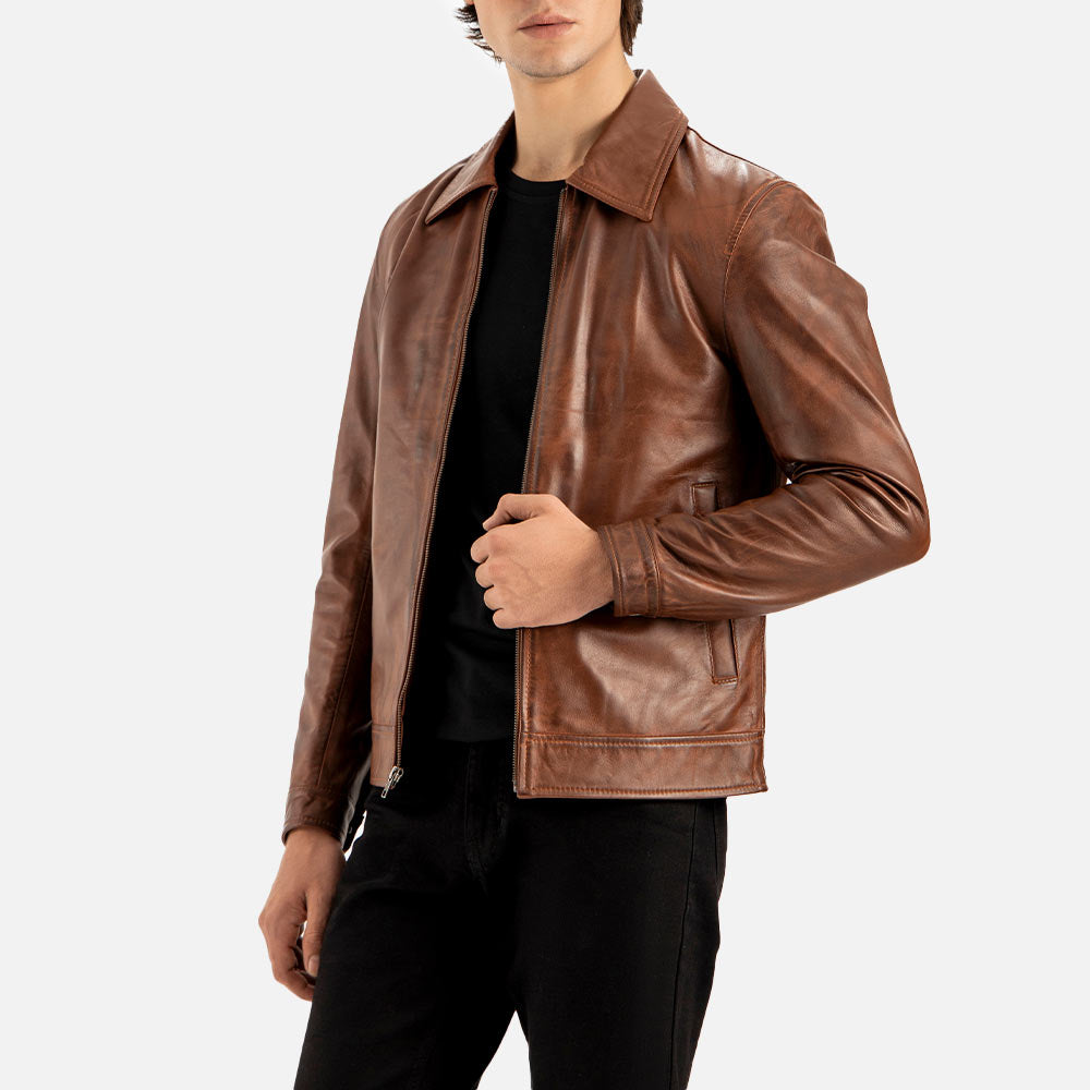 Tropea Brown Leather Jacket open front