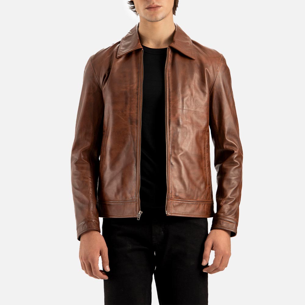 Tropea Brown Leather Jacket openn front