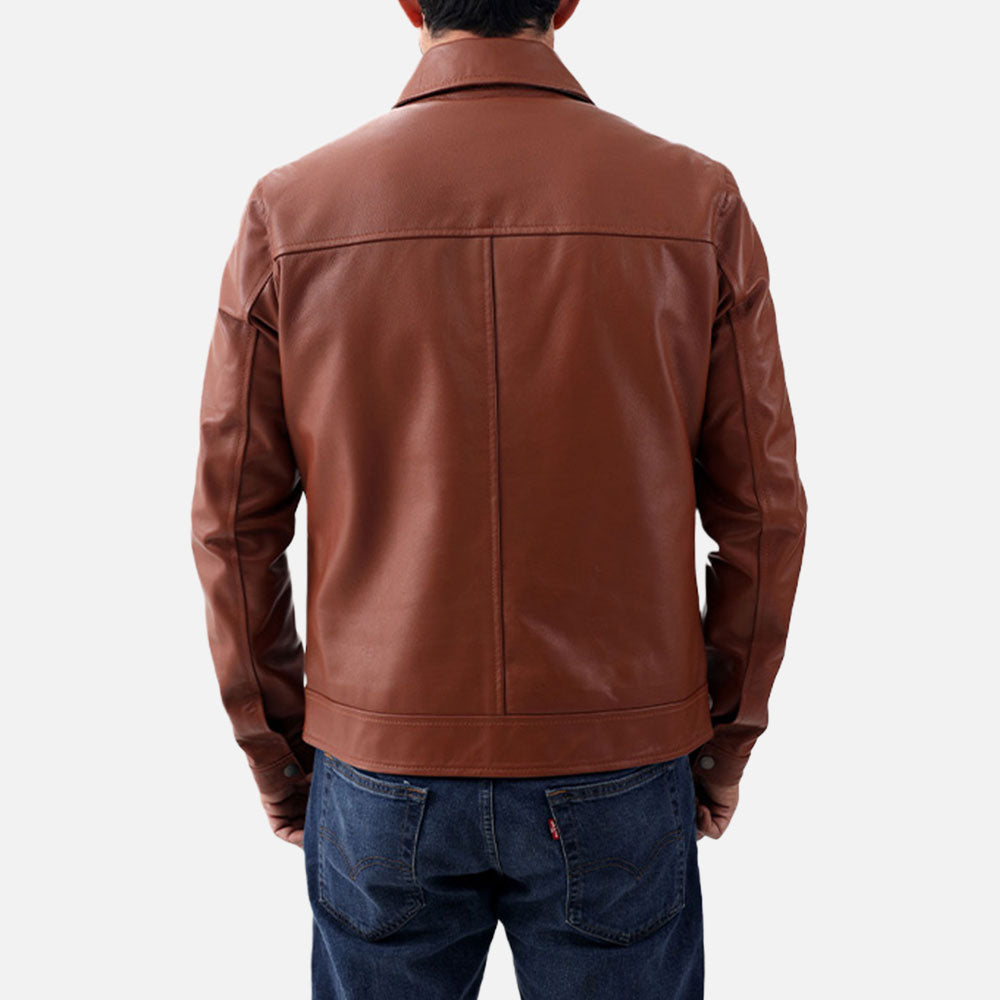 Tropea Tan Leather Jacket half back view