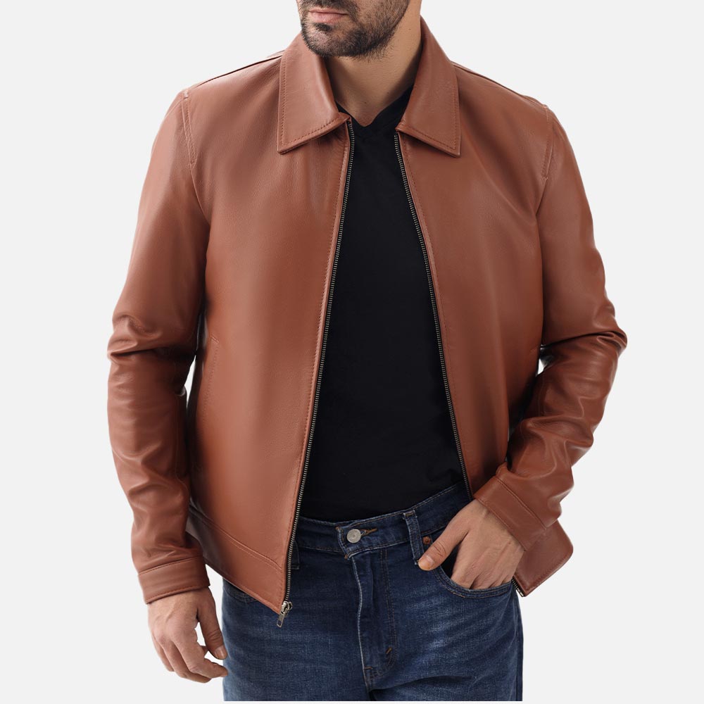 Tropea Tan Leather Jacket open