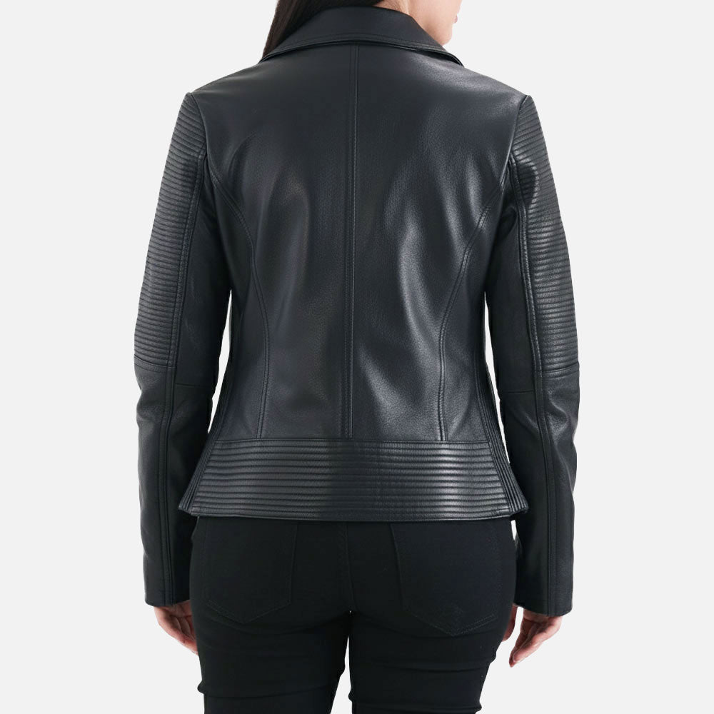 Valle Black Leather Biker Jacket Back