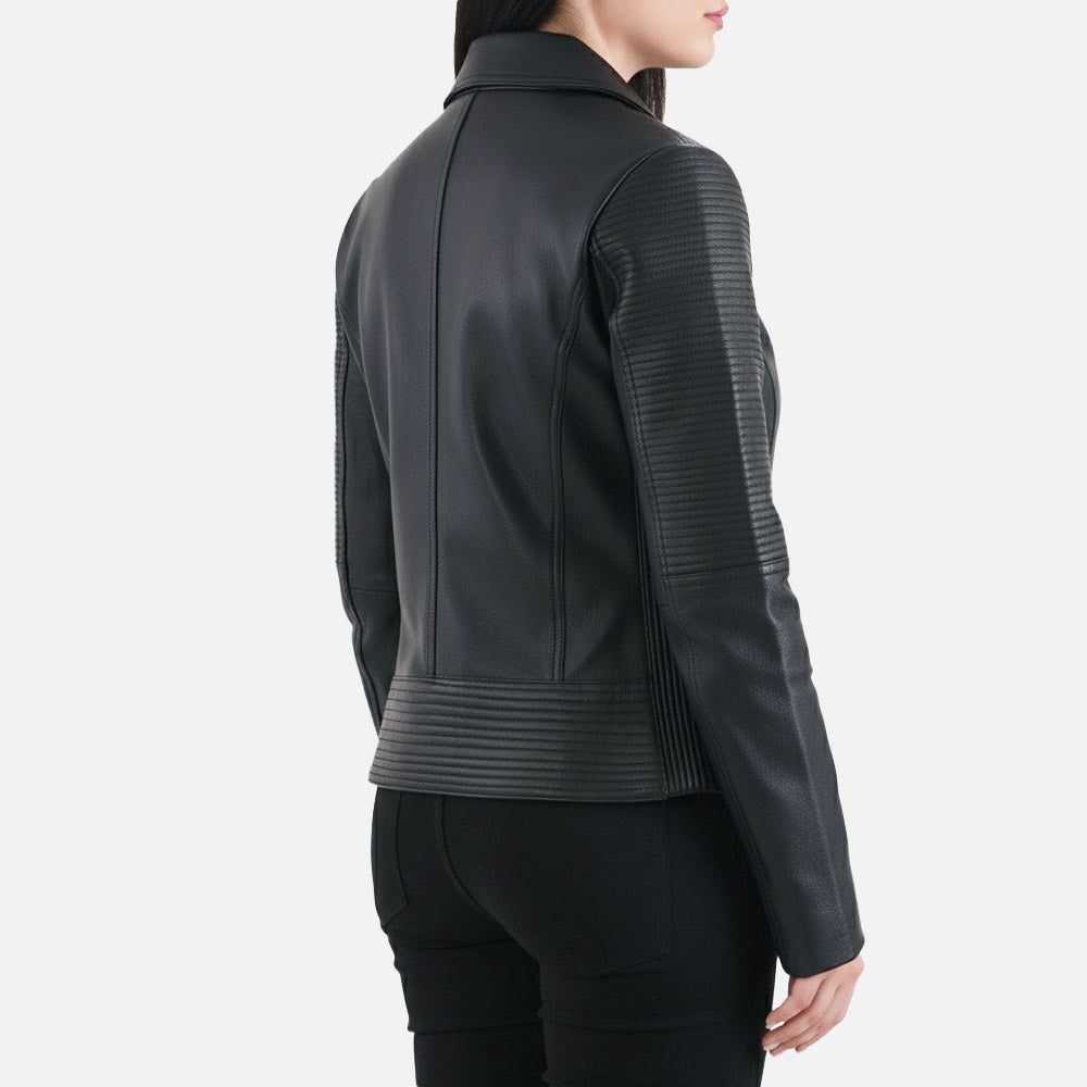 Valle Black Leather Biker Jacket back left