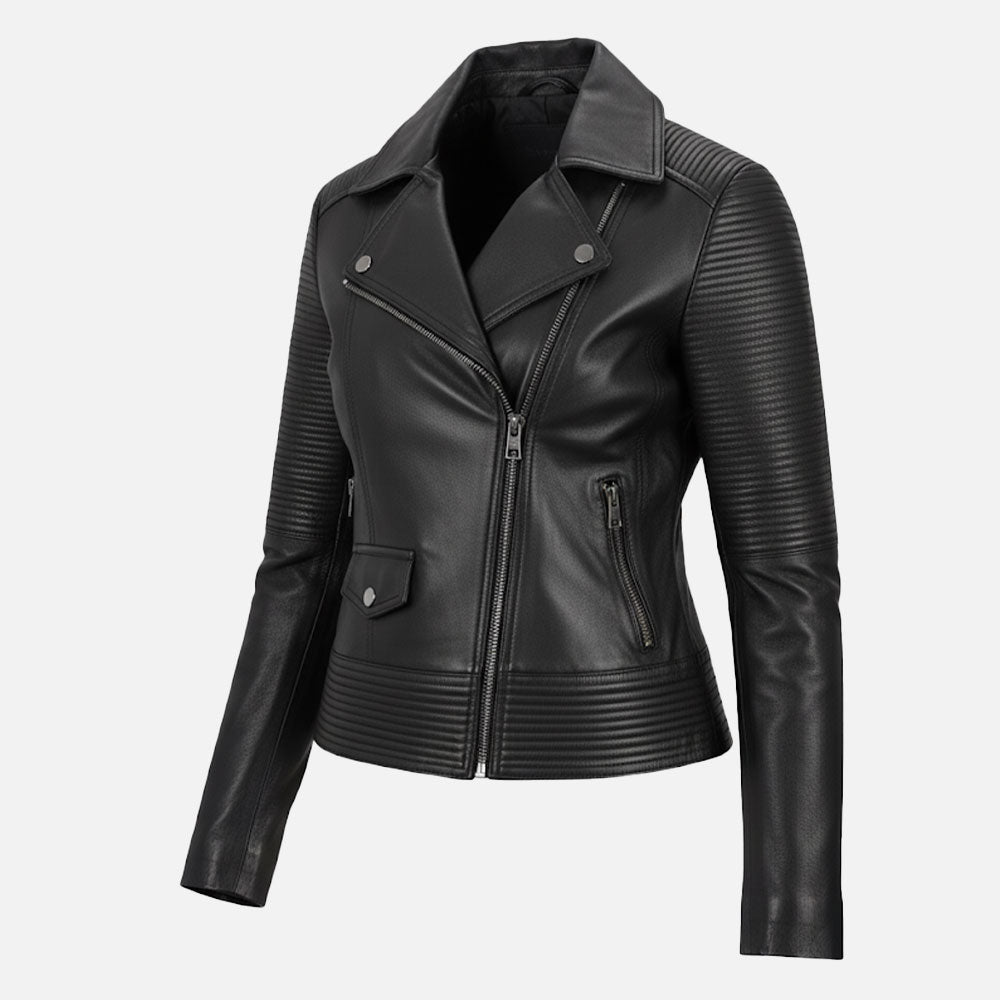 Valle Black Leather Biker Jacket dummy