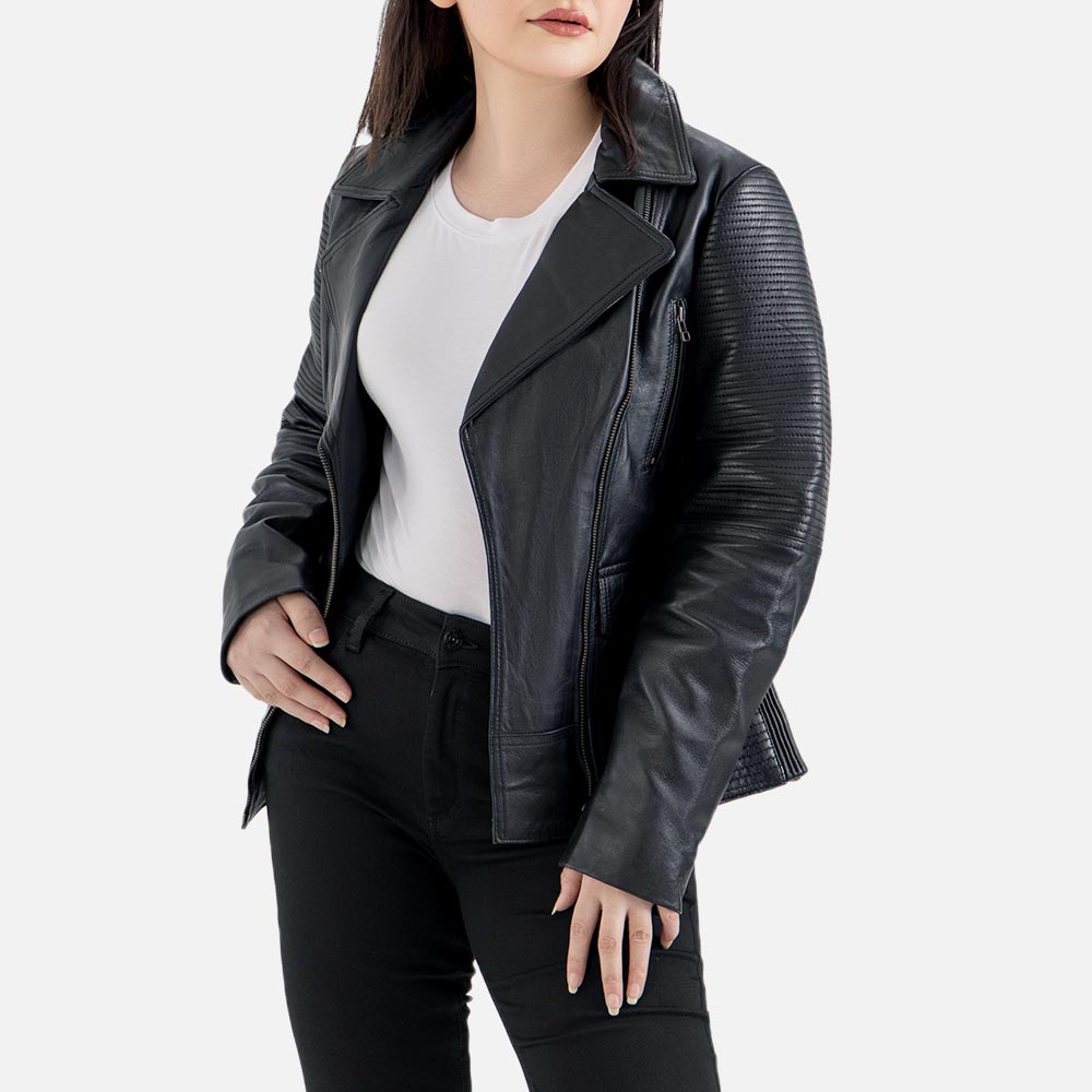 Valle Black Leather Biker Jacket half open