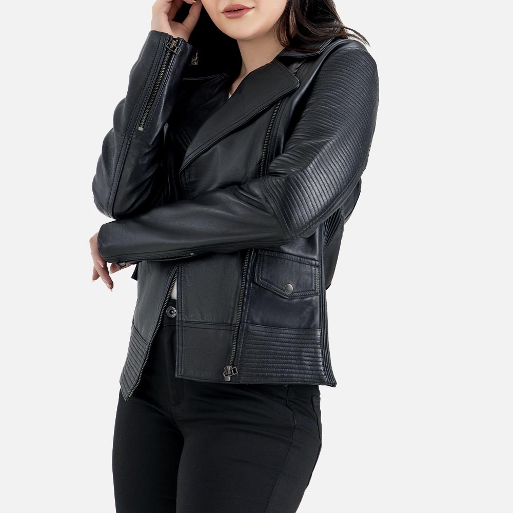 Valle Black Leather Biker Jacket left