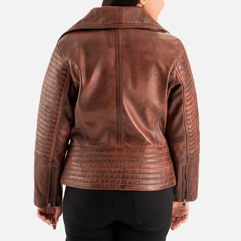 Valle Brown Leather Biker Jacket  backk