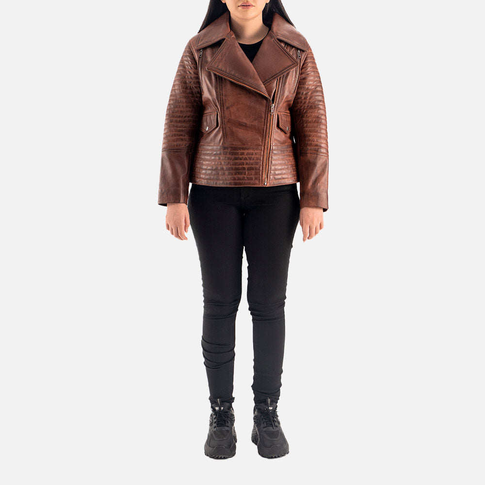 Valle Brown Leather Biker Jacket  fulll  body