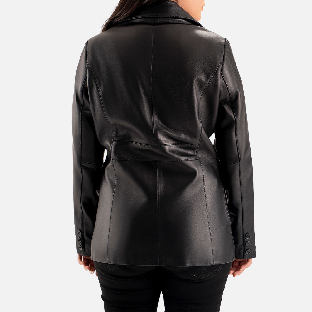 Vento Black Leather Blazer back
