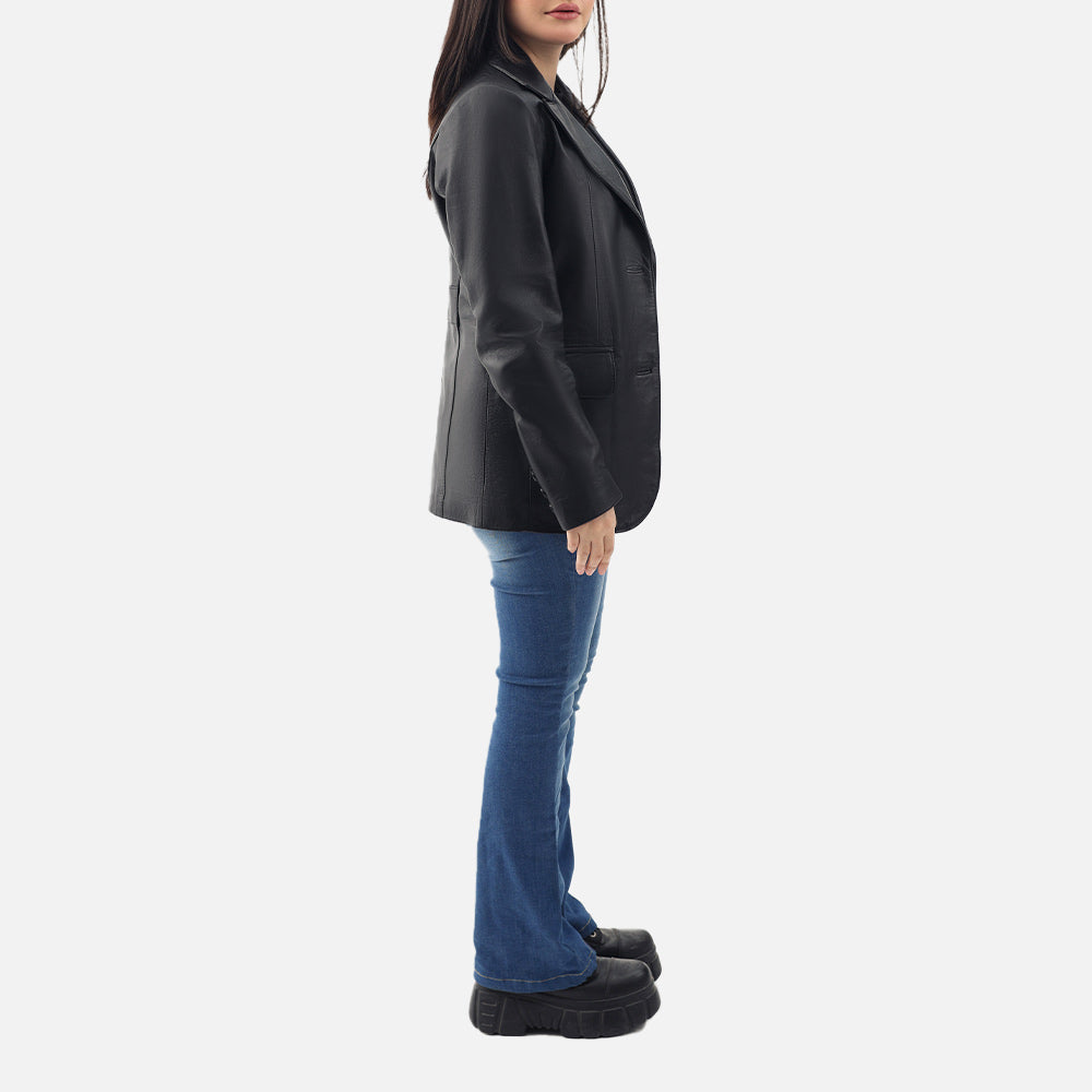 Vento Black Leather Blazer ful right