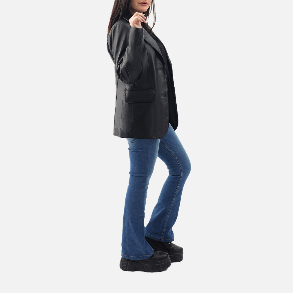 Vento Black Leather Blazer full right 