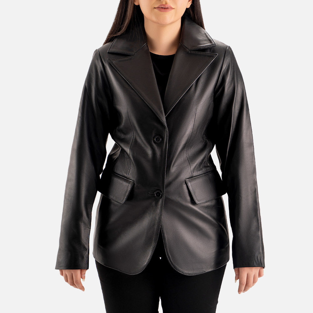 Vento Black Leather Blazer half face
