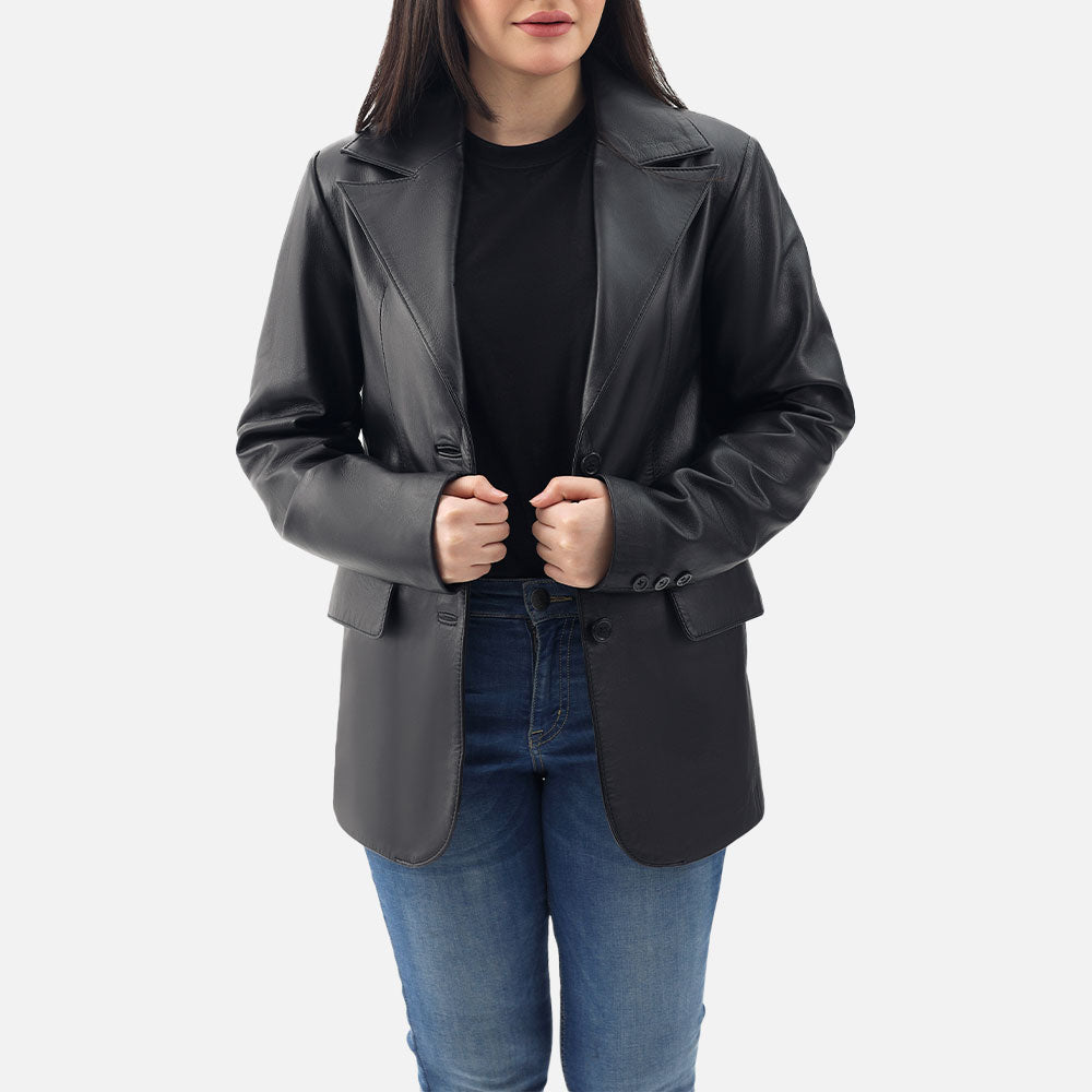 Vento Black Leather Blazer half open