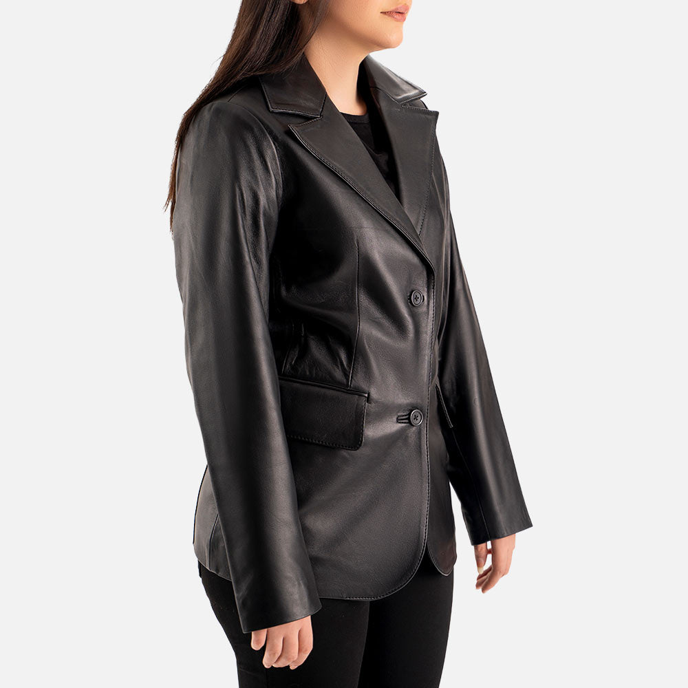 Vento Black Leather Blazer right 