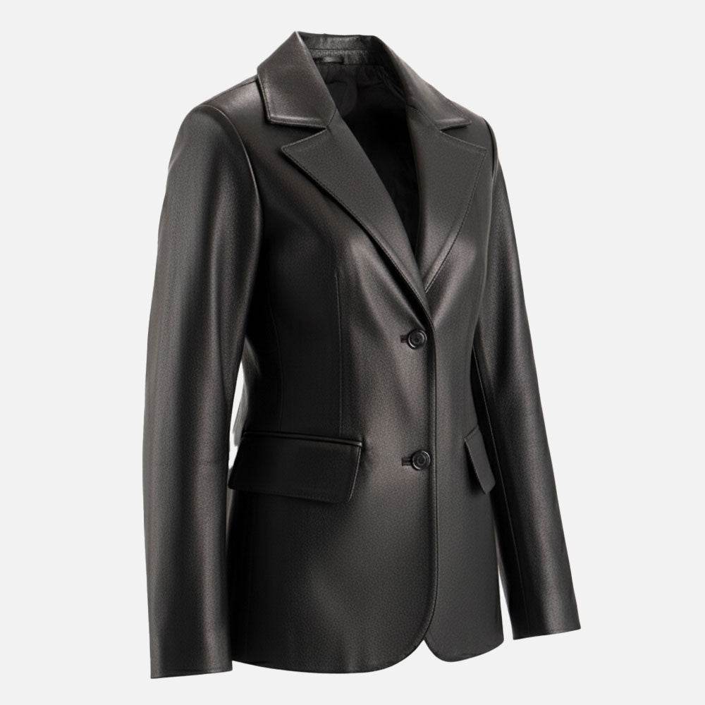 Vento Black Leather Blazer right dummy