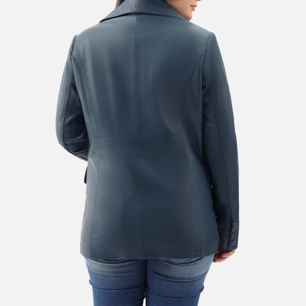 Vento Blue Leather Blazer Back