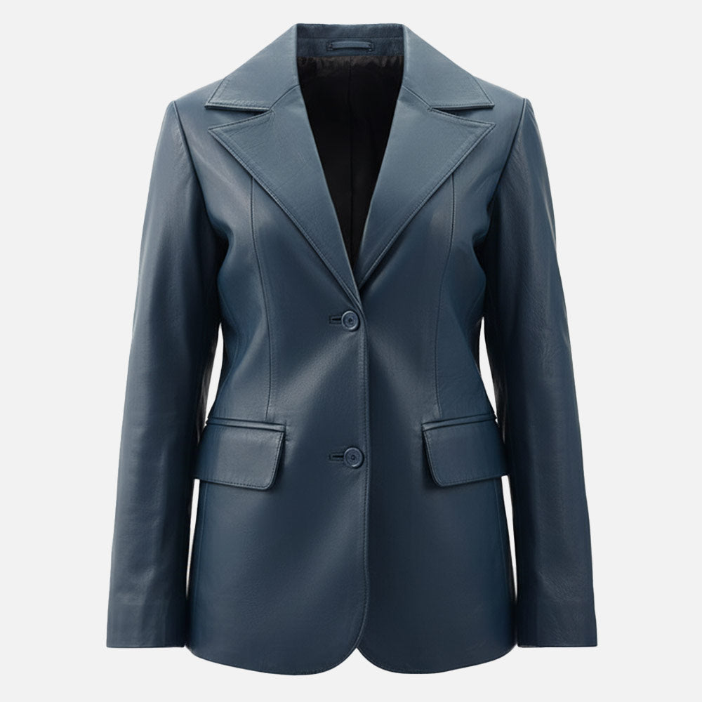 Vento Blue Leather Blazer fronnt