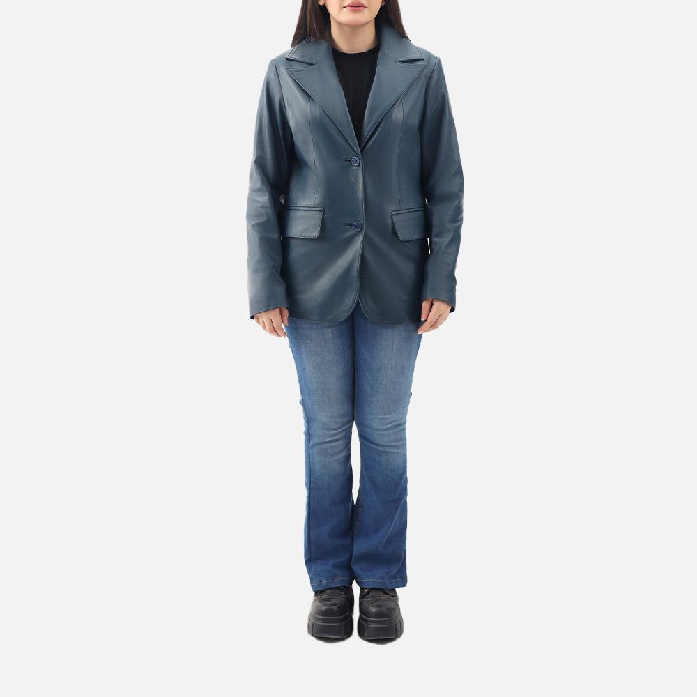 Vento Blue Leather Blazer full bodyy