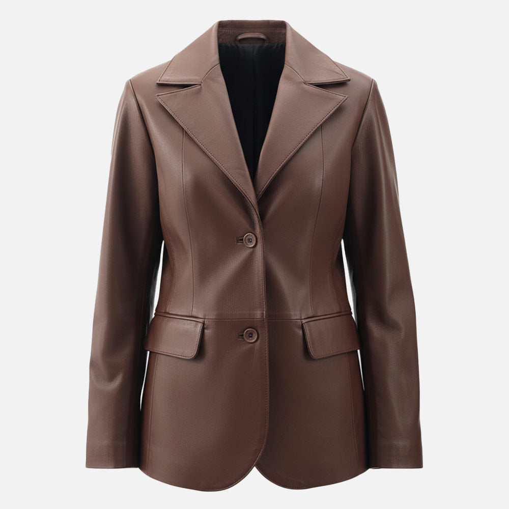 Vento Brown Leather Blazer front dummy