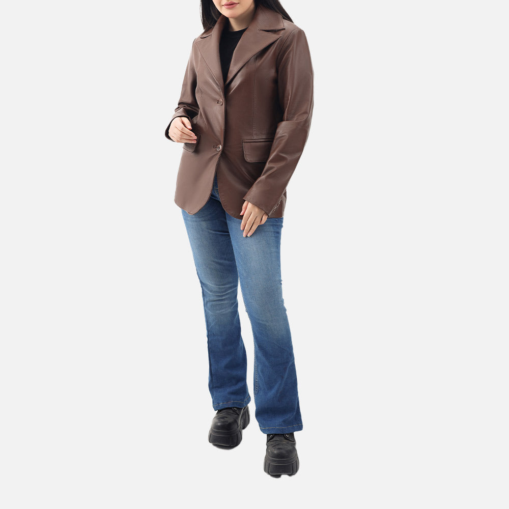 Vento Brown Leather Blazer fulll body
