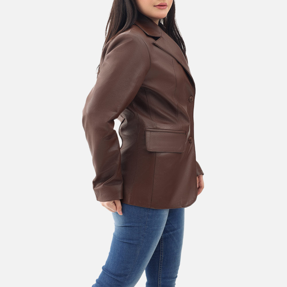 Vento Brown Leather Blazer right sidee