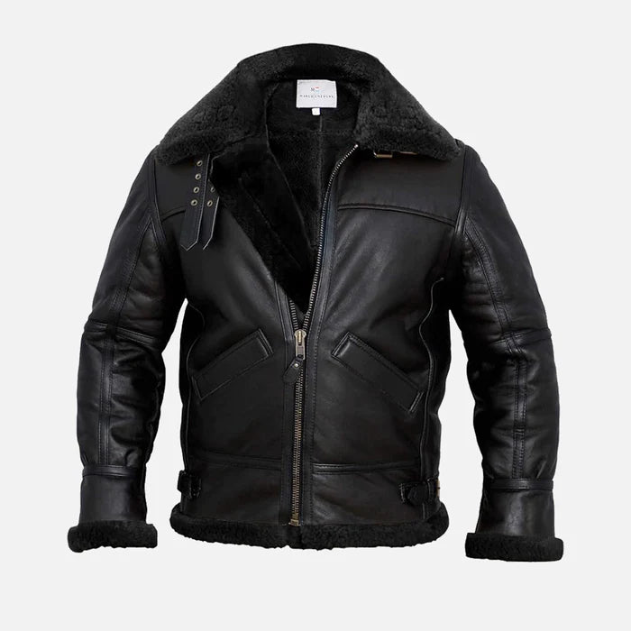 Arctic B3 Real Shearling Bomber Jacket Black