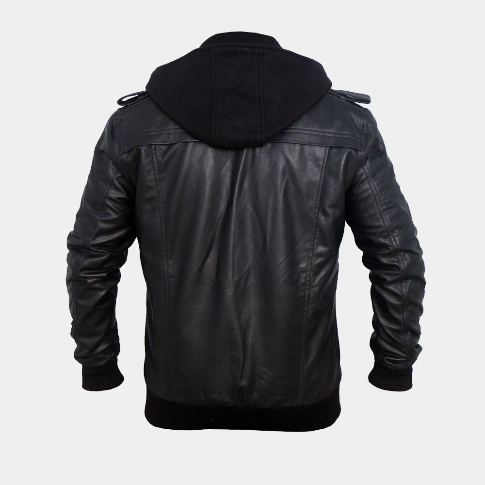 Black Hooded Leather Jacket 