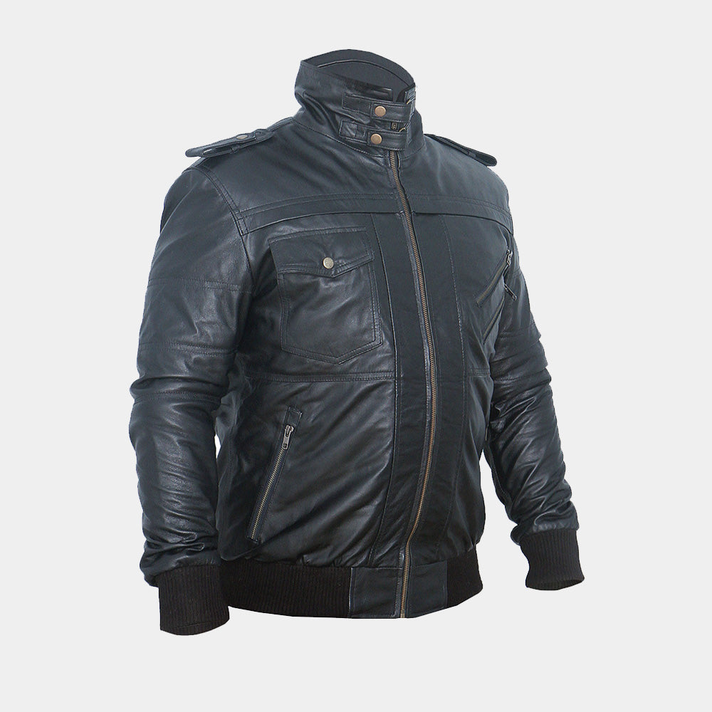 Black Hooded Leather Jacket 