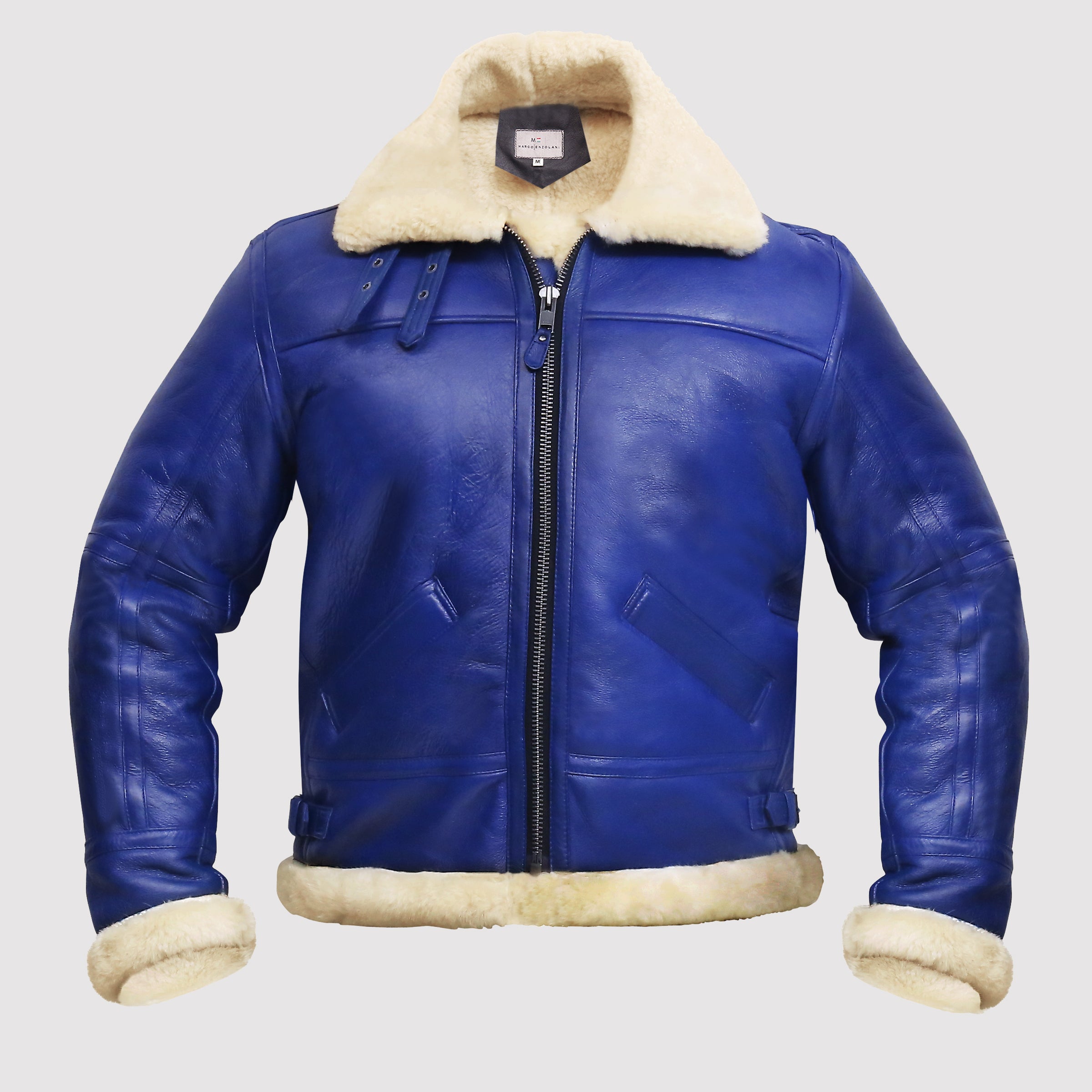 Arctic B3 Real Shearling Bomber Jacket Blue