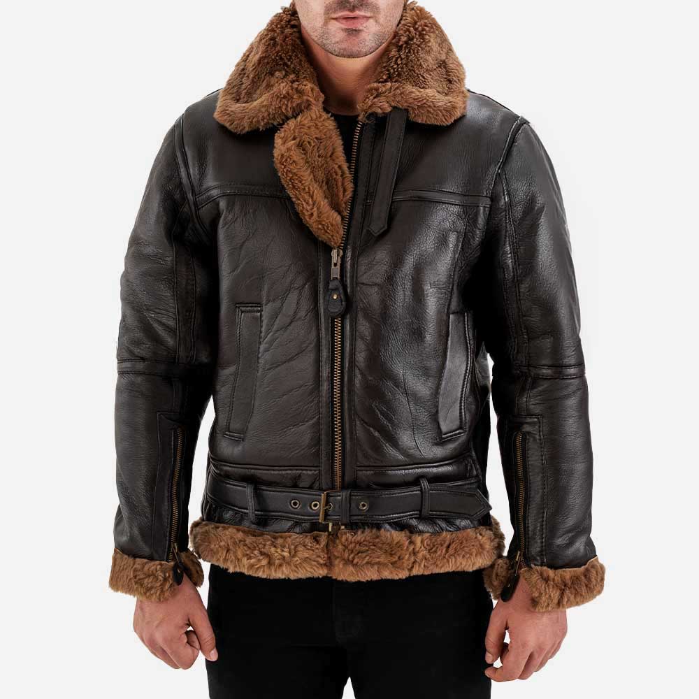 Bormio RAF Brown Real Shearling Bomber Jacket