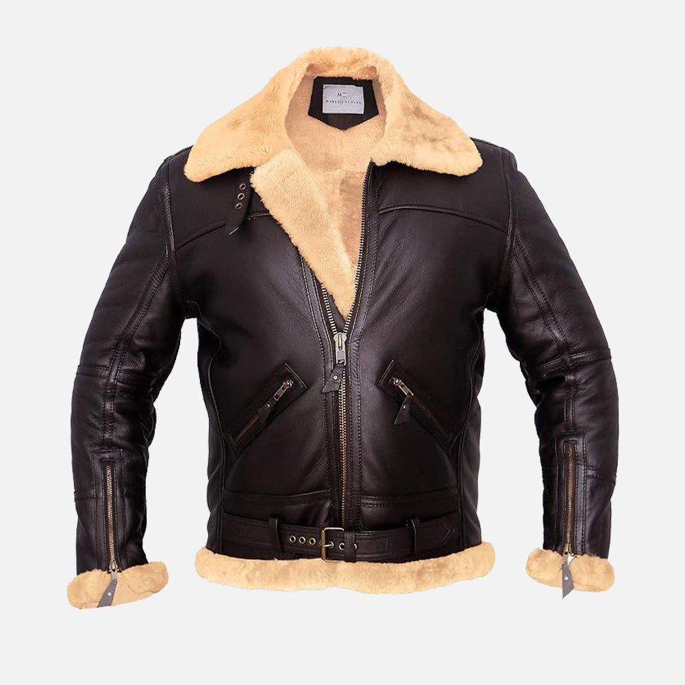 Alpha Raf Real Shearling Bomber Jacket Brown