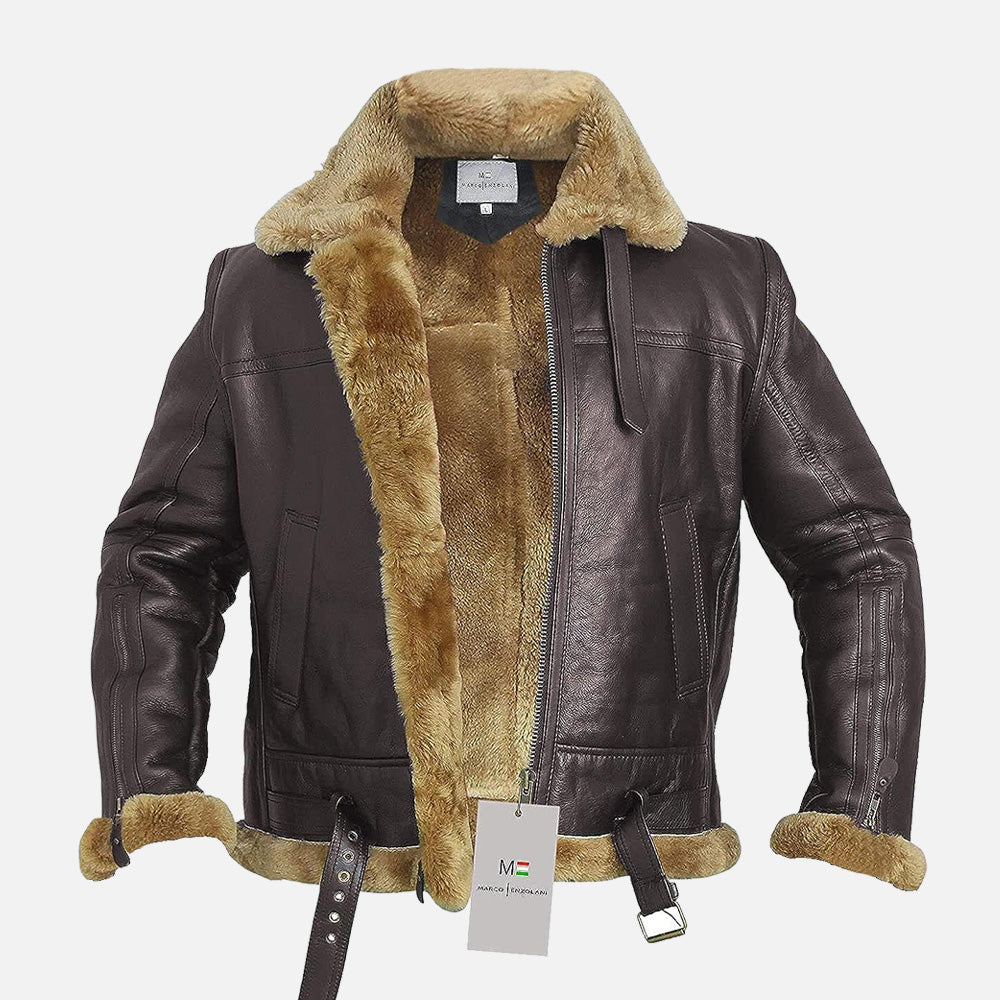 Crimson Air  Raf Real Shearling Bomber Jacket Brown