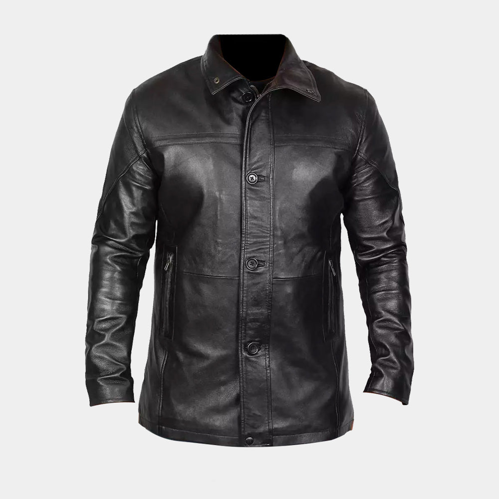 Men's Tall Black Leather Car Coat – 3/4 Length Jacket