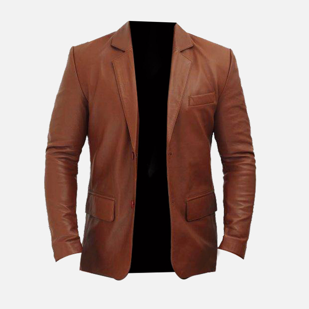 Regal Cognac Brown Leather Blazer