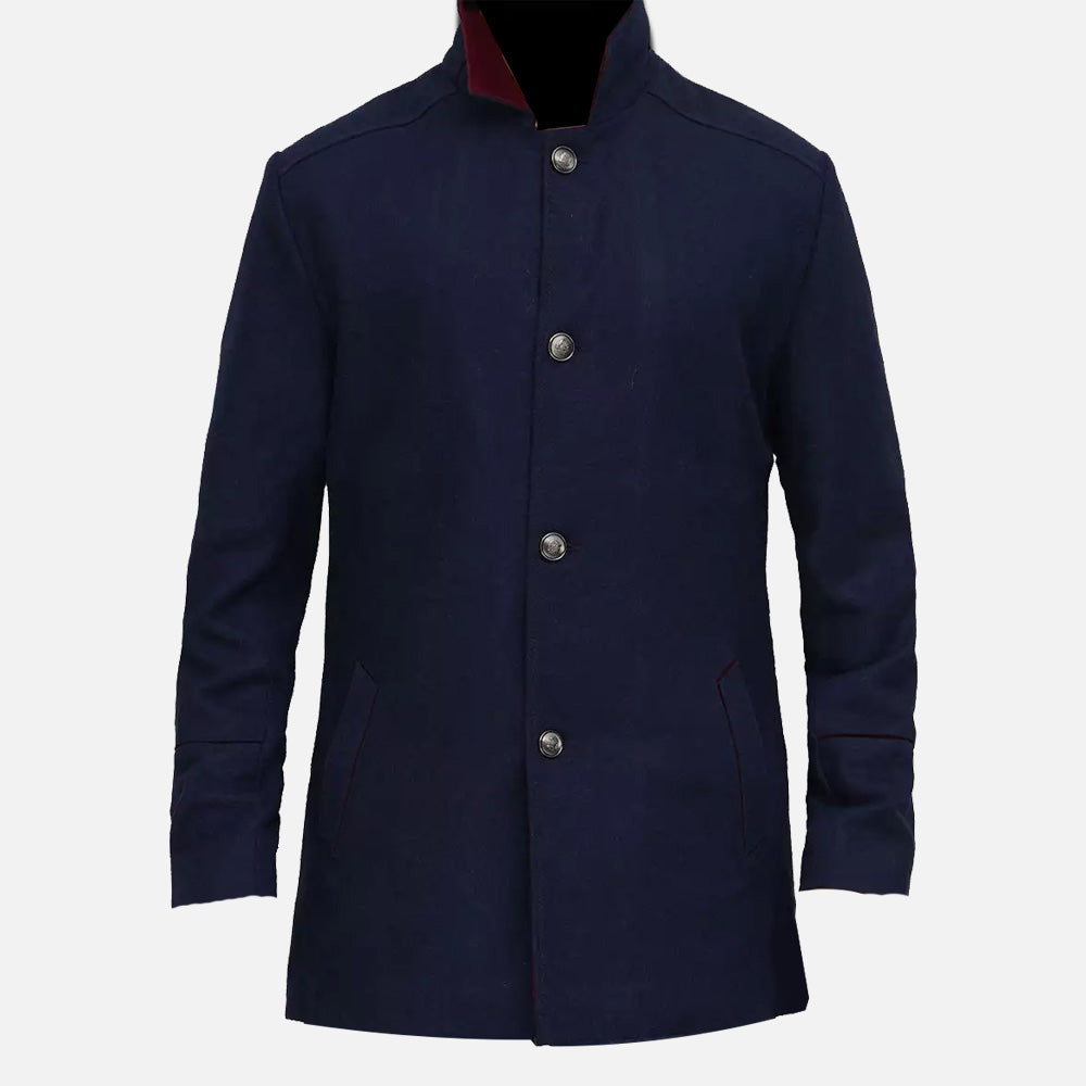 Roy Mens Navy Blue Modern Fit Wool Car Coat