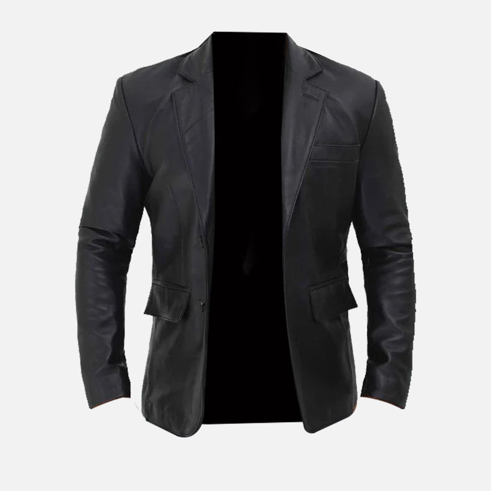 Regal Cognac Black Leather Blazer