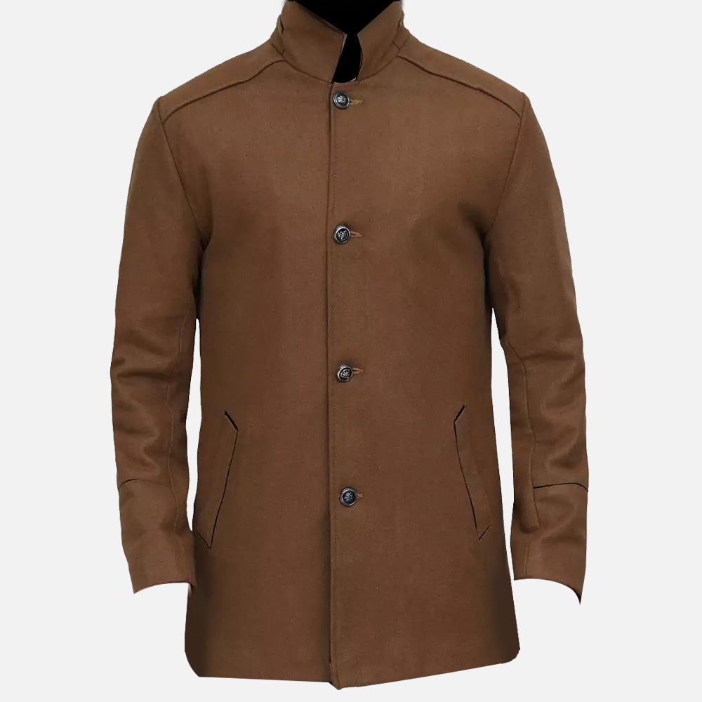 Brown Modern Fit Wool Car Coat - Men's 3/4 Length Coat