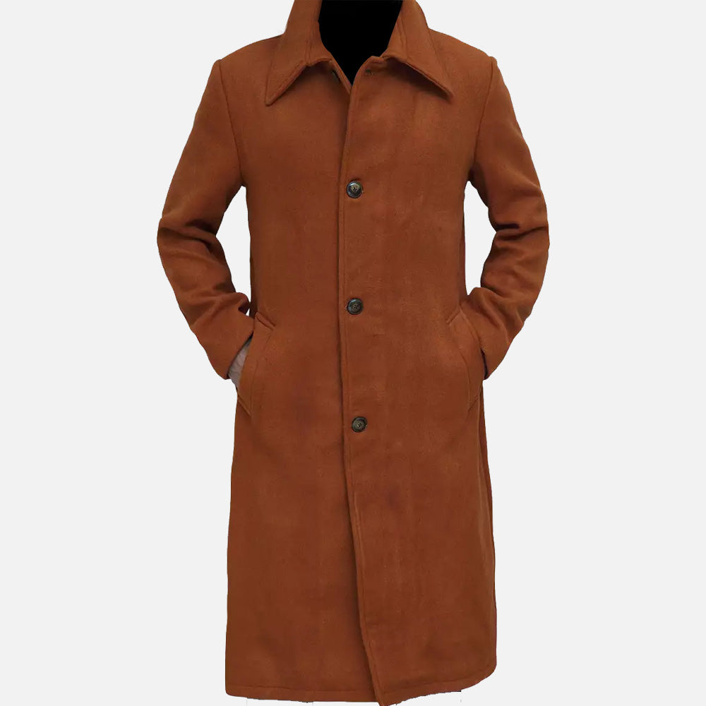 Trenton Men's Long Tan Wool Overcoat