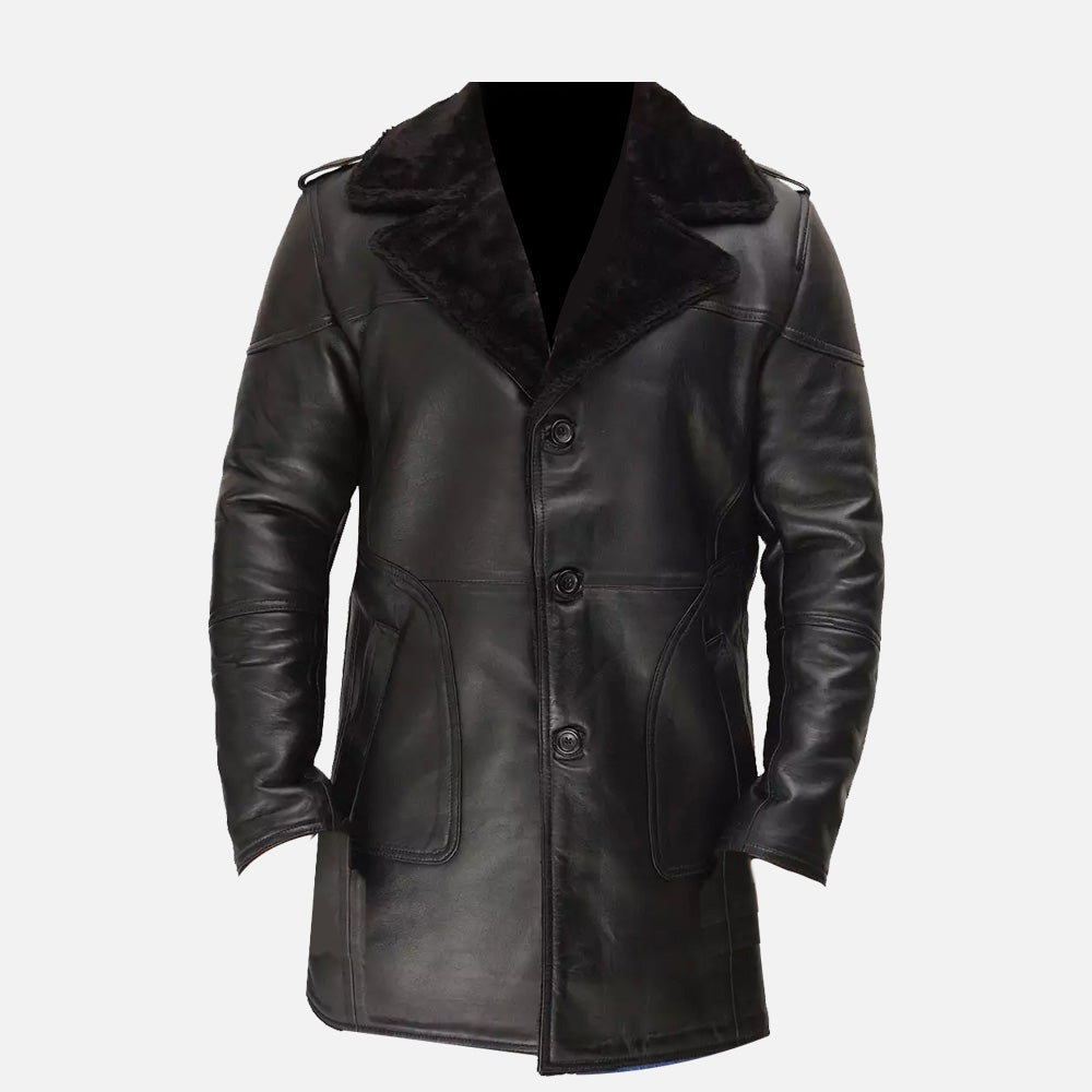 Russo Men's Black Leather Winter Shearling Coat