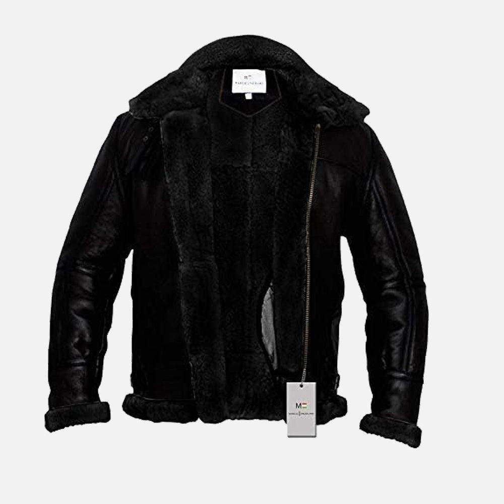 Arctic B3 Real Shearling Bomber Jacket Black