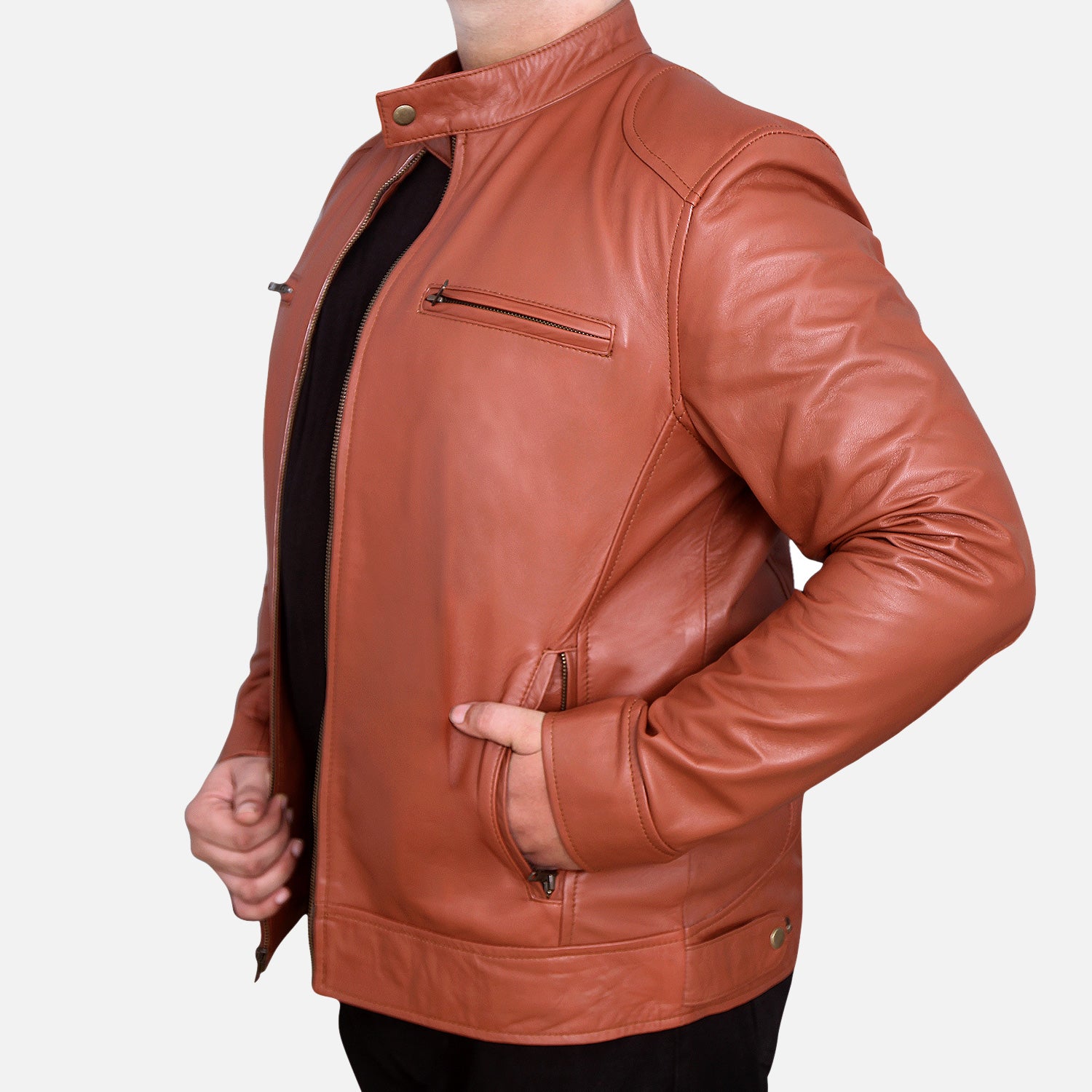 Motorcycle Leather Jacket for Men Tan