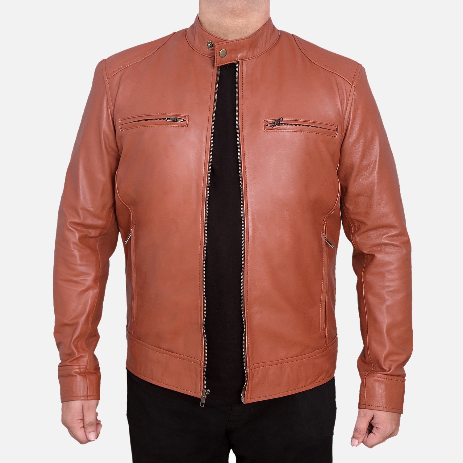 Motorcycle Leather Jacket for Men Tan