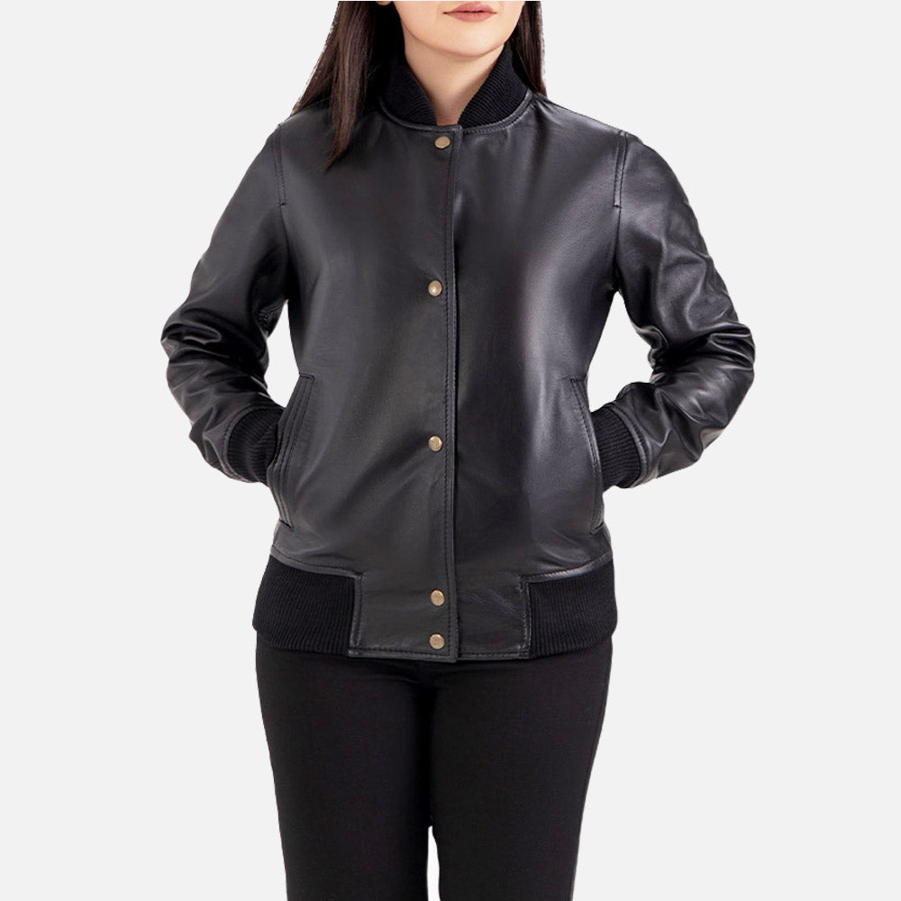 Brown Leather Blazer Black
