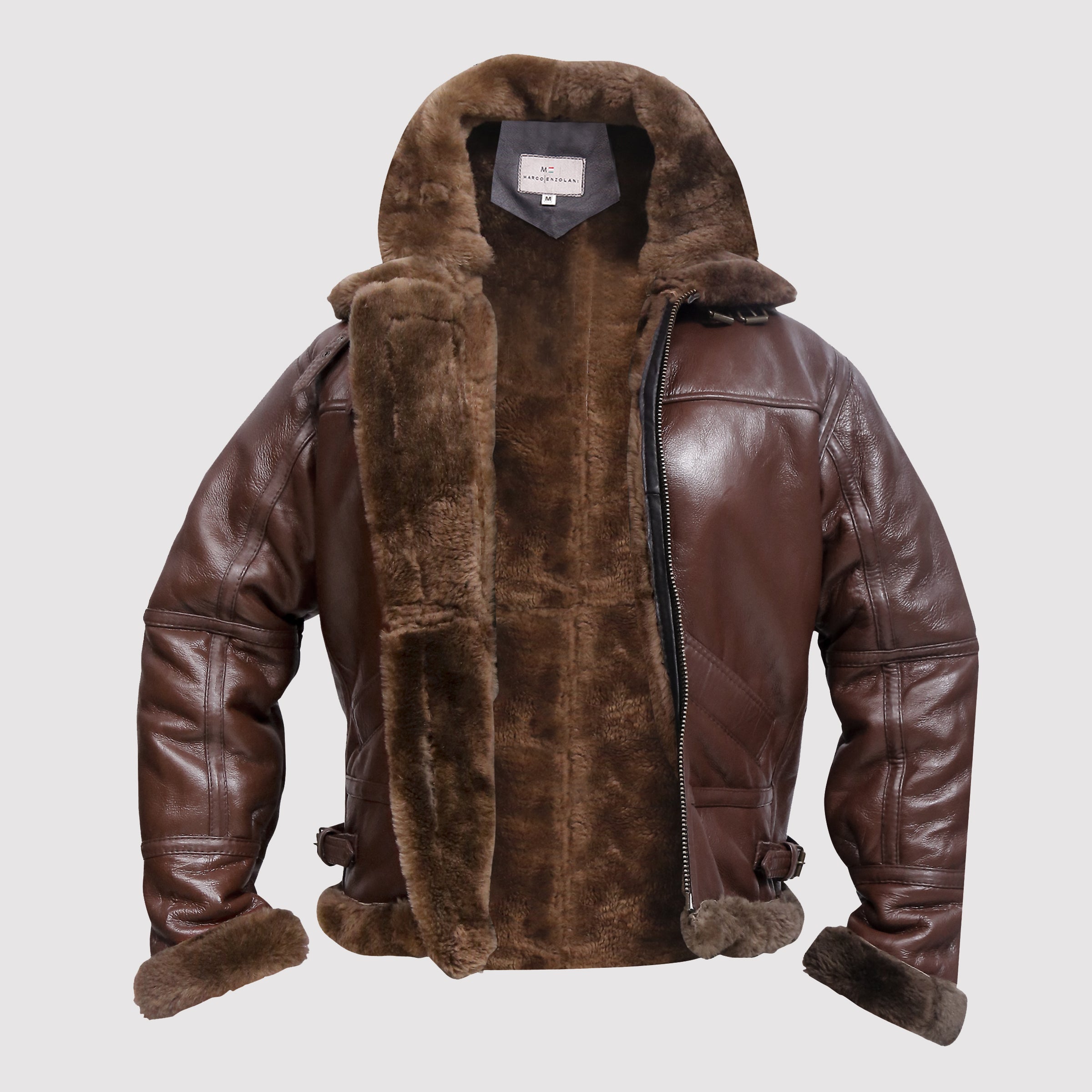 Demini B3 Real Shearling Bomber Jacket Brown